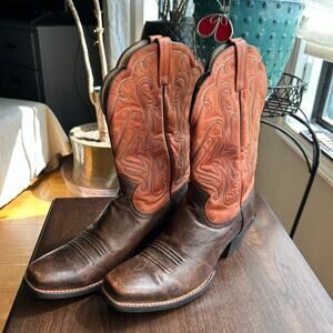Ariat Women's square-toe western boots pink orange & brown size 10 B 15821